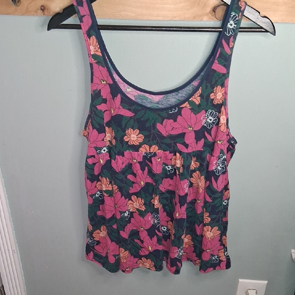 Floral Print Tank Top - Pink and Green